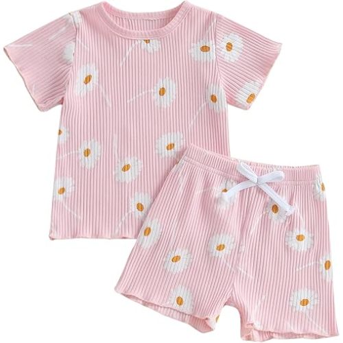 Engofs Toddler Baby Girl Clothes Summer Outfits Short Sleeve Floral Print T-shirt Shorts 2Pcs Set