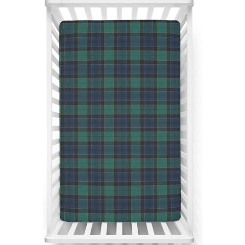 Tartan Themed Fitted Mini Crib Sheets,Portable Mini Crib Sheets Toddler Bed Mattress Sheets-Baby Crib Sheets for Girl or Boy,24“ x38“,Dark Green Black Dark Blue