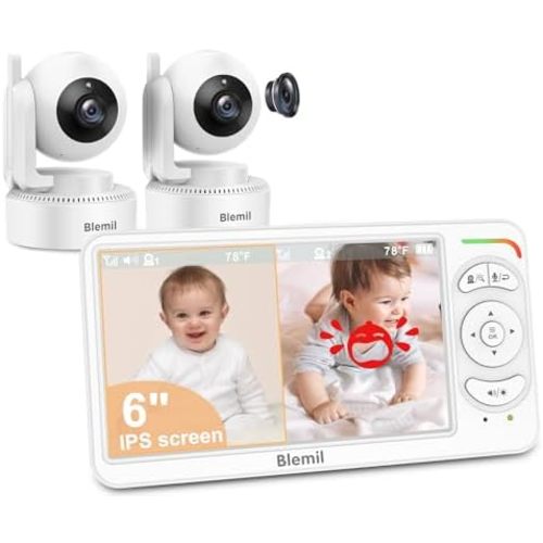 Blemil 6" Split Screen Video Baby Monitor with 2 Cameras, 4000mAh Battery