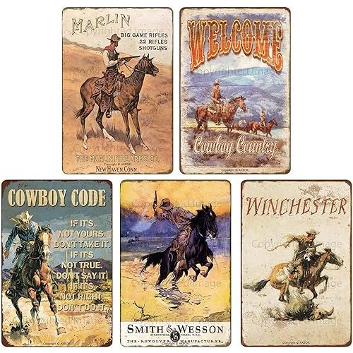 Vintage Western Cowboy Metal Signs