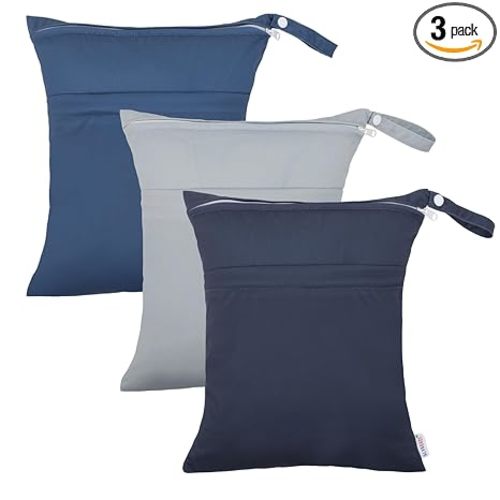 ALVA ALVABABY 3pcs Cloth Diaper Wet Dry Bags Waterproof Reusable with Two Zippered Pockets Travel Beach Pool Daycare Soiled Baby Items Yoga Gym Bag for Swimsuits or Wet Clothes 3L-ZM13