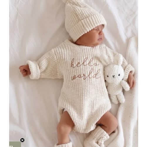 Hello World Chunky Knit Romper & Beanie Bundle – Sweet June