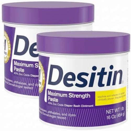 Desitin Maximum Strength Diaper Rash Cream, 40% Zinc Oxide | Treatment & Prevention | Hypoallergenic | Paraben-Free | 16 oz Pack of 2
