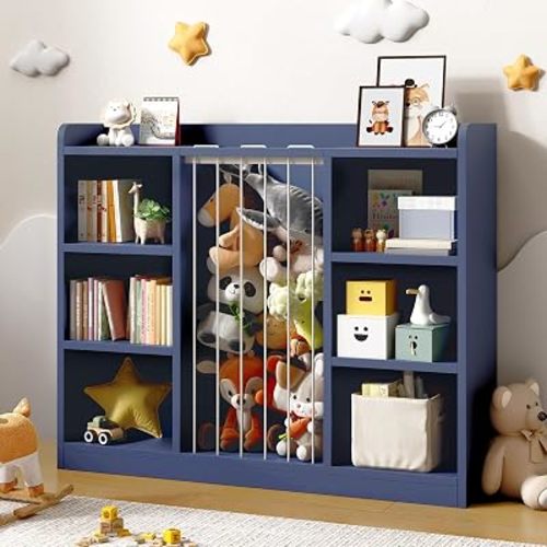 35.8" Toy Storage Organizer and Stuffed Animal Storage, 6 Cube Bookshelf for Kids Room, Playroom, Nursery, Rounded Corners & Anti-Tip, Navy Blue