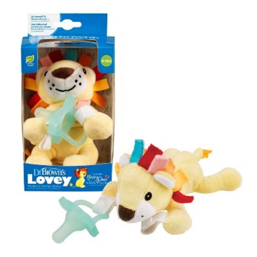 Dr. Brown's Lovey Pacifier and Teether Holder with HappyPaci Silicone Pacifier - Lion - 0-6 Months