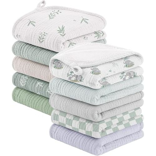 Bearmoss 10 Pack Muslin Burp Cloths, Soft Absorbent Baby Burping Cloths for Unisex Boys and Girls, Newborn Essentials Large Extra Washcloths, 20x10 inches