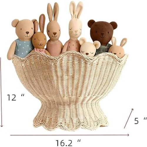 Scalloped Wicker Wall Basket,Scallop Hanging Rattan Basket for Organizing, Woven Plant Wall Decor Art, Wall Mounted Basket, Hanging Storage Basket for Front Door and Home (Natural)