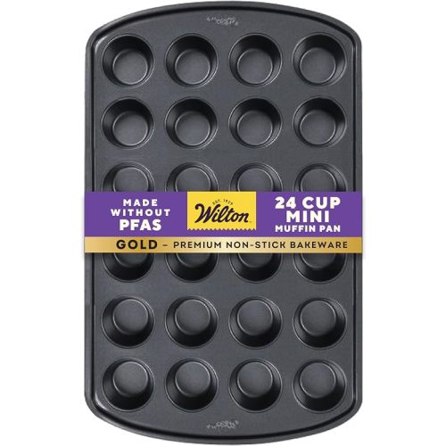 Wilton Gold Non-Stick Muffin Pan, Stainless Steel, 24-Cup