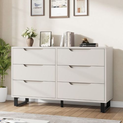 Garvee 6 Dresser for Bedroom, 47.2" Wide Dresser, Freestanding Vertical Drawer Cabinet with Storage, Wooden Closet Storage Chest for Bedroom White