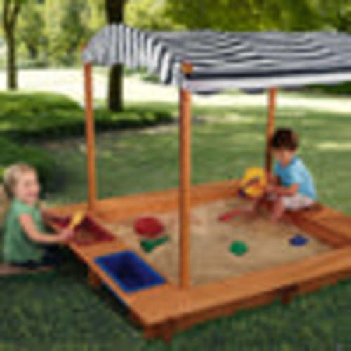 Outdoor Sandbox with Canopy - Navy & White