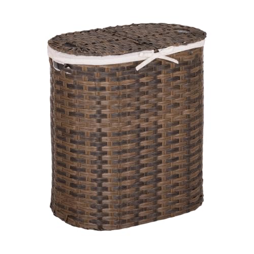 Seville Classics Premium Handwoven Portable Laundry Bin Basket with Carrying Handles, Household Storage for Clothes, Linens, Sheets, Mocha Brown, Oval Hamper