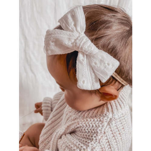 FLORAL BOW HEADBAND - WHITE