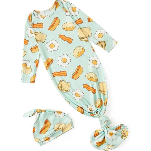 PATPAT Baby Sleeper Gown with Hat for Newborn, Knotted Baby Gown with Fold-Over Mittens for Infant Girl Boy Home Coming Gift