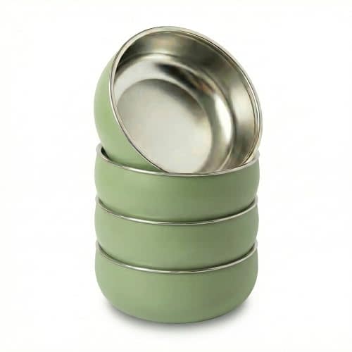 Monkey Proof™ Non-Toxic Stainless Steel Child Bowl 5” with Non-Slip Silicone Shell, (Set of 4 bowls) Unbreakable, Mess Free Feeding for Babies, Toddlers, Kids, BPA free (Sage Green)