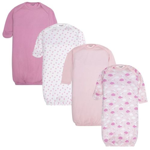EVERYDAY KIDS 4 Pack of Soft Cotton Newborn Baby Long Sleeve Sleeper Gowns; Newborn Sleeper Sacks, Moon/Hearts, 0-6 Months