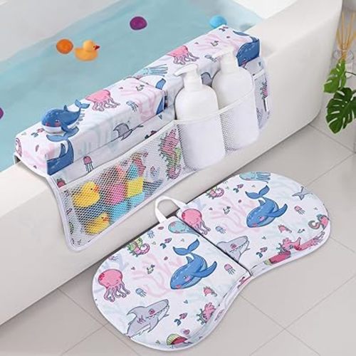 Bath Kneeler and Elbow Rest Pad Set, Jellyfish Design 1.5" Thick Comfortable Kneeling Cushion with Organizer Pockets - Quick Drying, Foldable, Non-Slip for Bathing Time(Jellyfish)