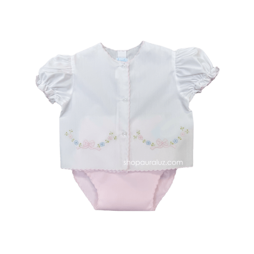 Auraluz Diaper shirt/cover set...White with pink scallops(pink diaper – AURALUZ