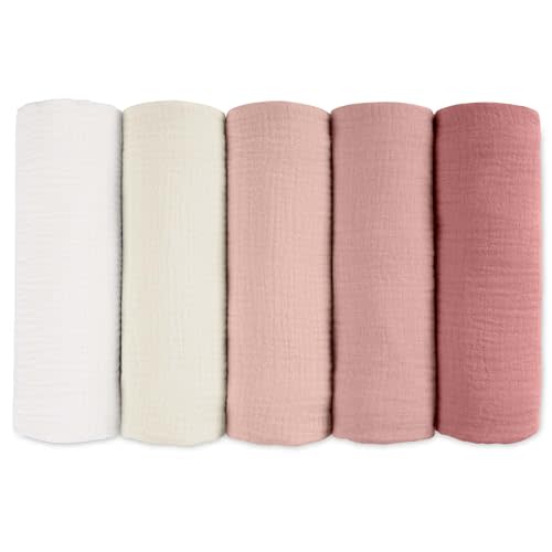 Muslin Receiving Blankets, Neutral Blanket Swaddling for Newborn Boys and Girls, 5 Pack Breathable and Skin-Friendly Swaddle Wrap for Infant Baby (Sweet Colors)