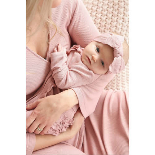 Vintage Rose Bamboo Waffle Ruffle Zipper Footie