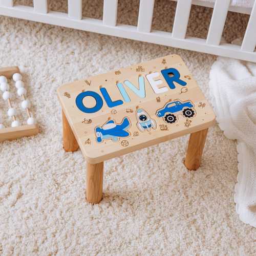 Custom Name Puzzle Stool – Wooden Step Stool for Kids Birthday & Christmas