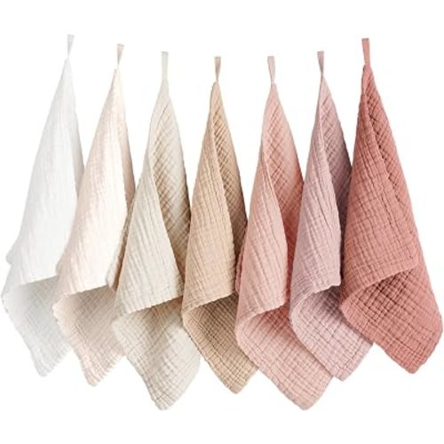 Konssy 7 Pack Face Cloths, 100% Muslin Cotton Wash Cloth for Washing Face
