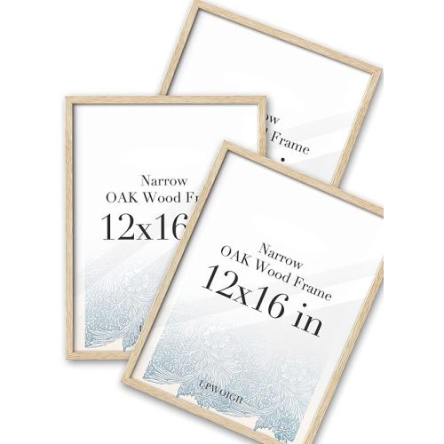 UPWOIGH 12x16 Oak Wood Picture Frame - Minimalist 12x16 Poster Frame, 12"x16" Picture Frame Wood, Natural Solid Wooden Picture Frames for Wall Art Photo and Prints (Set of 3)
