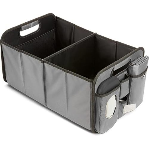 Munchkin Out-n-About Trunk Organizer for SUVs and Cars with Portable Changing Pad and Wet Baby Wipes for Diaper Changes On-the-Go, Collapsible, Grey