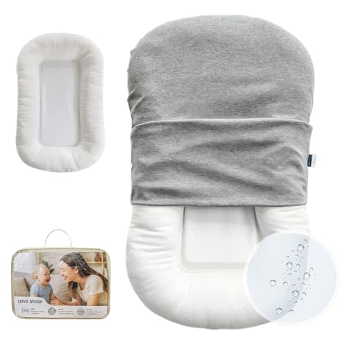 Infant Lounger, Baby Nest Cover, Soft Cotton and Waterproof Inner, Baby Floor Seat for Tummy Time, Baby Lounger for Newborn 0-24 Months (Gray)