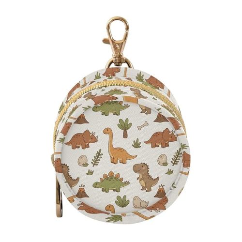Cartoon Dinosaur Beige Print Pacifier Holder Case for Diaper Bag Portable Travel Pacifier Storage Case with Clip Newborn Baby Pouch for Baby Boys Girls Outdoor Purse