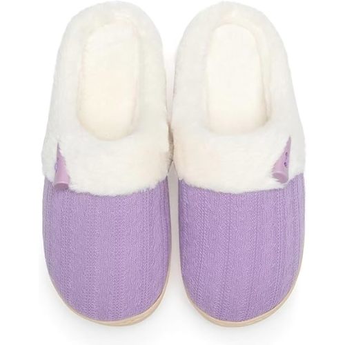 NineCiFun Women's Slip on Fuzzy Slippers Memory Foam House Slippers Outdoor Indoor Warm Plush Bedroom Shoes Scuff with Faux Fur Lining