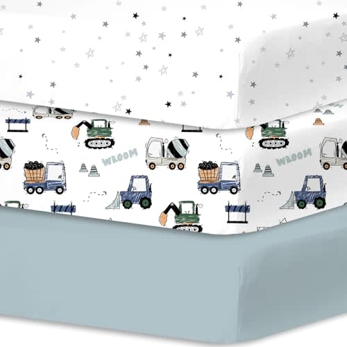Plushii Crib Sheets for Boys Girls,Baby Crib Sheets Fitted 3PK for Standard Crib and Toddler Bed Mattress,52"x28"Soft Breathable Microfiber Crib Mattress Cover with Cute Patterns(Truck)