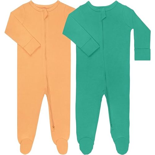 GUISBY Footed Long Sleeve Baby Pajamas with Zipper Cotton Infant Sleepwear
