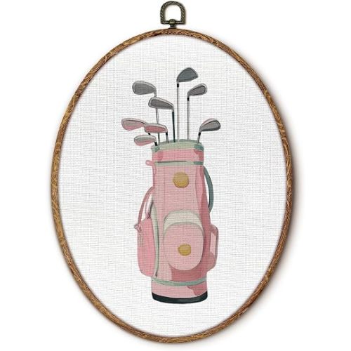 fZSZSD Pink Golf Bag Sports Oval Wall Art Decor, Golf Nursery Oval Framed Canvas Art Prints, Sports Wall Hanging Decor for Kids Girls Nursery Room Bedroom Playroom, 8.5x11.5 Inch