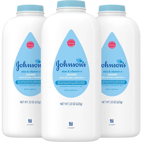 Johnson's Baby Powder, Pure Cornstarch, Aloe & Vitamin E, 22 Ounce (Pack of 3) - Packaging May Vary