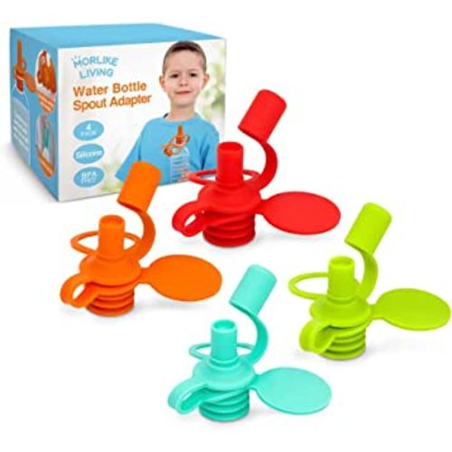 Morlike Living Water Bottle Spout Adapter, Silicone Baby Water Bottle Adapter for Toddlers, Protects Kids Mouth - No Spill & BPA Free (Mix - 4 Pack)