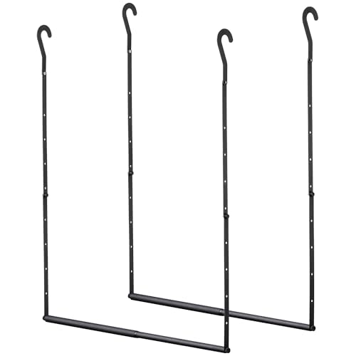 Black Closet Rods for Hanging Clothes, Adjustable Width and Height Closet Hanging Organizer, Space-Saving Clothes Hanging Bar, Closet Extender Hanging Pole, 2 Packs
