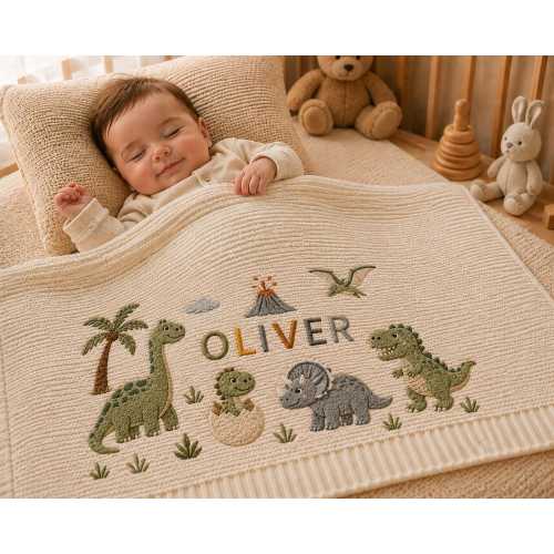 Personalized Dinosaur Baby Blanket, Custom Name Embroidered Baby Blanket, Dinosaur Nursery Blanket, Baby Shower Gift, Newborn Keepsake Gift