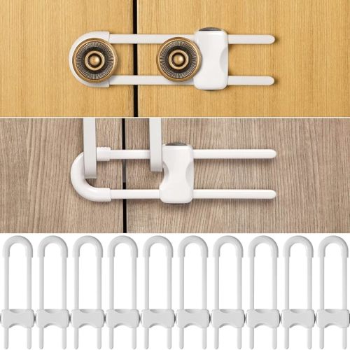 Jetec 10 Pieces Cabinet Locks for Babies, U-Shaped Proofing Drawers Safety Child Locks Adjustable, Easy to Use Childproof Latch for Knob Handle on Kitchen Door Storage Cupboard Closet (White)