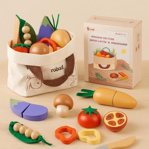Wooden Play Kitchen: Cutting Food Set for Kids