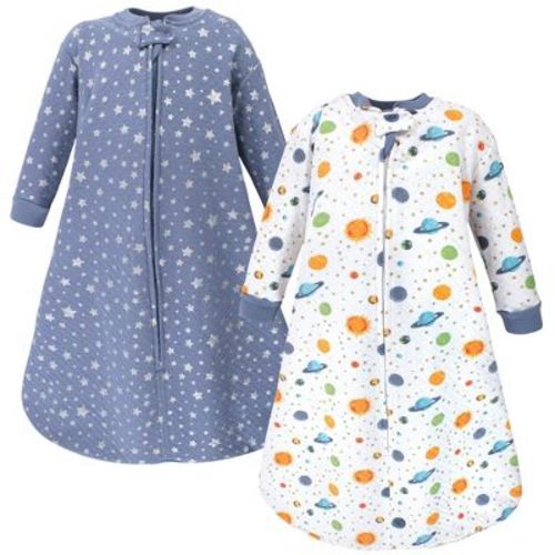 Hudson Baby Infant Premium Quilted Long Sleeve Sleeping Bag and Wearable Blanket, Space 2Pk, 0-6 Months