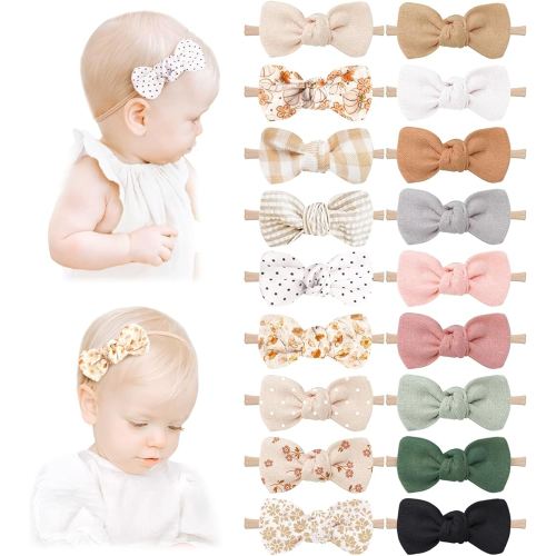 Niceye Baby Girl Bows and Headbands, Handmade Stretchy Nylon Hairbands Hair Bows for Newborn, Infant, Toddler - Soft Baby Hair Accessories - 18 Packs