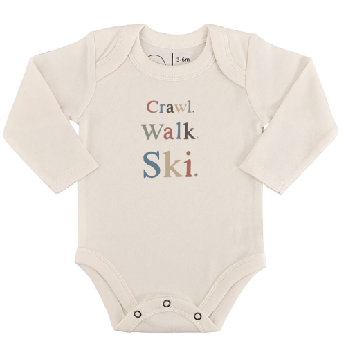 Baby Long Sleeve Graphic Bodysuit - Crawl Walk Ski | 100% Organic - Finn + Emma