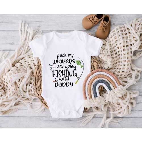 Pack My Diapers I Am Going Fishing Onesie® , Cute and Funny Baby Bodysuit, Baby Shower Gift, Fishing Baby Clothes