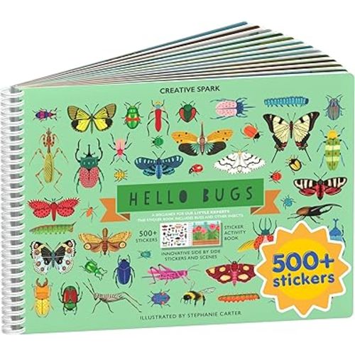 Cupkin Hello Bugs Sticker Book Activity for Kids, Toddler Airplane Travel Essentials, 500+ Bugs Stickers for Kids + 12 Scenes + 12 Coloring Book Pages, Bug Lover Gift, Children's Crafts Ages 2–8 Years