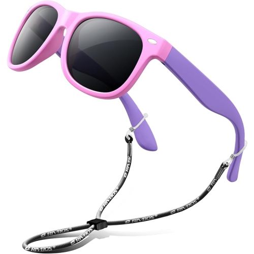 RIVBOS Kids Sunglasses Polarized UV Protection Flexible Rubber Glasses Shades with Strap for Boys Girls RBK004