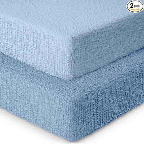 Dreamology Baby Crib Sheets,Muslin Crib Sheet Girls,Boys,Crib Sheet,Breathable Toddler Bed Sheets,2 Pack Crib Sheets Cotton for Standard Cribs, 52x28 Crib Mattress Sheets | Blue and Light Blue