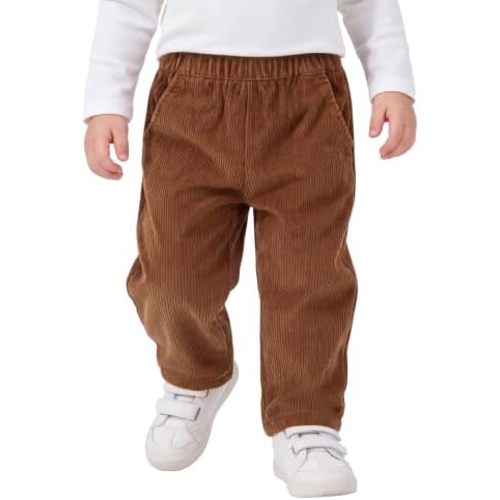 Toddler Boy Corduroy Pants Pull-On Elastic Waist Pants with Pocket