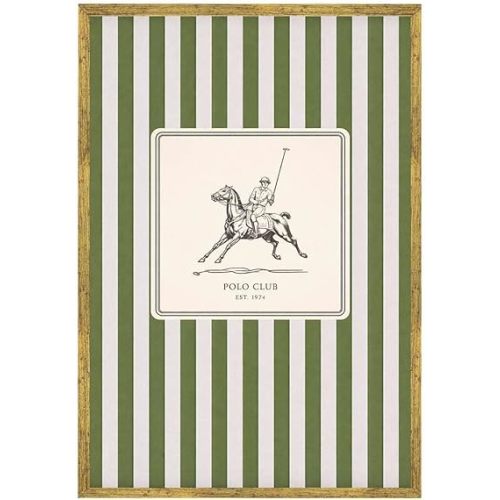 Framed Polo Club Poster Canvas Print Art Vintage Elegant Wall Art Painting Pictures Wall Decor for Living Room Bedroom Home Decor Decoration. (Gold Framed,12L x16W)