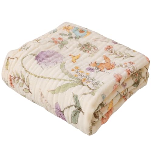 6-Layer Muslin Baby Blanket, Organic Cotton Blend (Garden, 43x43) | 43x43 Inches, Shape-Retaining Interlocking Weave, Toddler Crib Quilt, Woodland Garden Neutral Gift, Kraft Gift Box