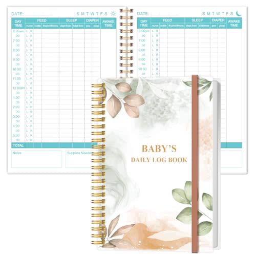 Heveboik Baby's Daily Log Book - A5 Baby's Tracking for Newborns, 150 Easy to Fill Pages to Track and Monitor Your Newborn Baby's Schedule, Rose Leaf